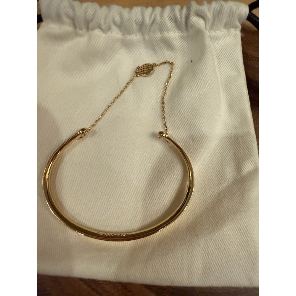 Henri bendel Gold Plated Petite Bangle Bracelet Blue Crystal Charm Safety Clasp - Picture 3 of 6